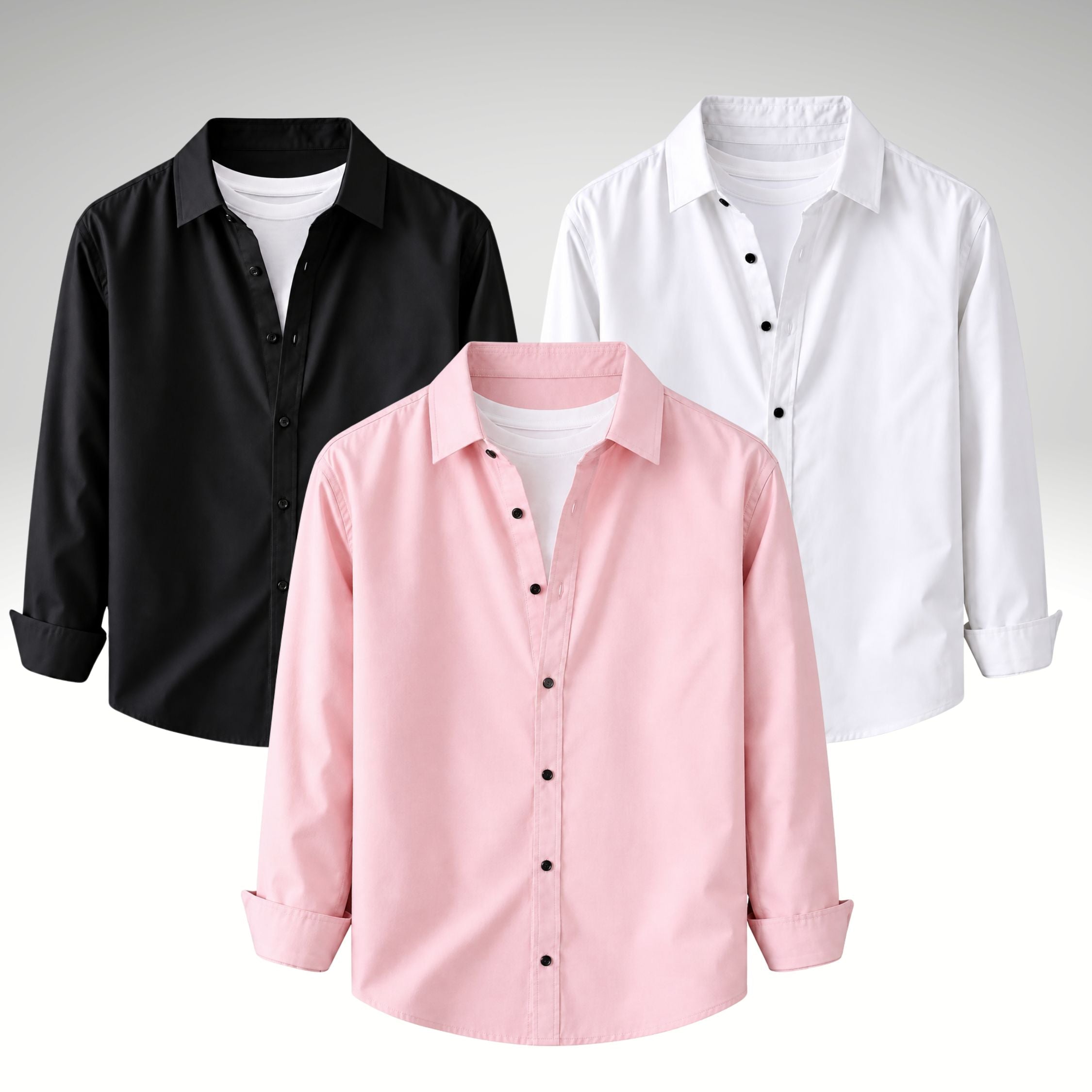 Men's Premium Cotton Blend Casual Shirt Combo - Black , Peach & White