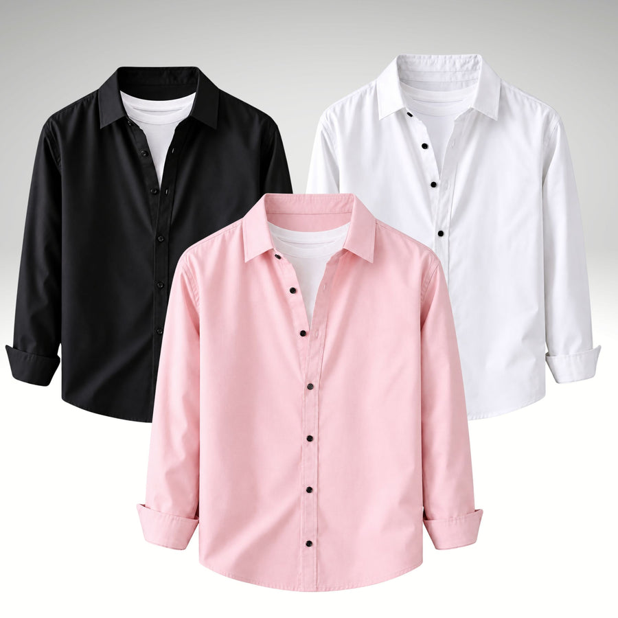 Men's Premium Cotton Blend Casual Shirt Combo - Black , Peach & White