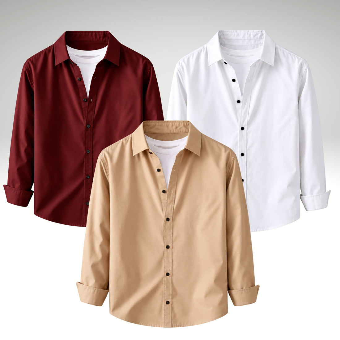 Men's Premium Cotton Blend Casual Shirt Combo of 3 – Maroon , Cream & White