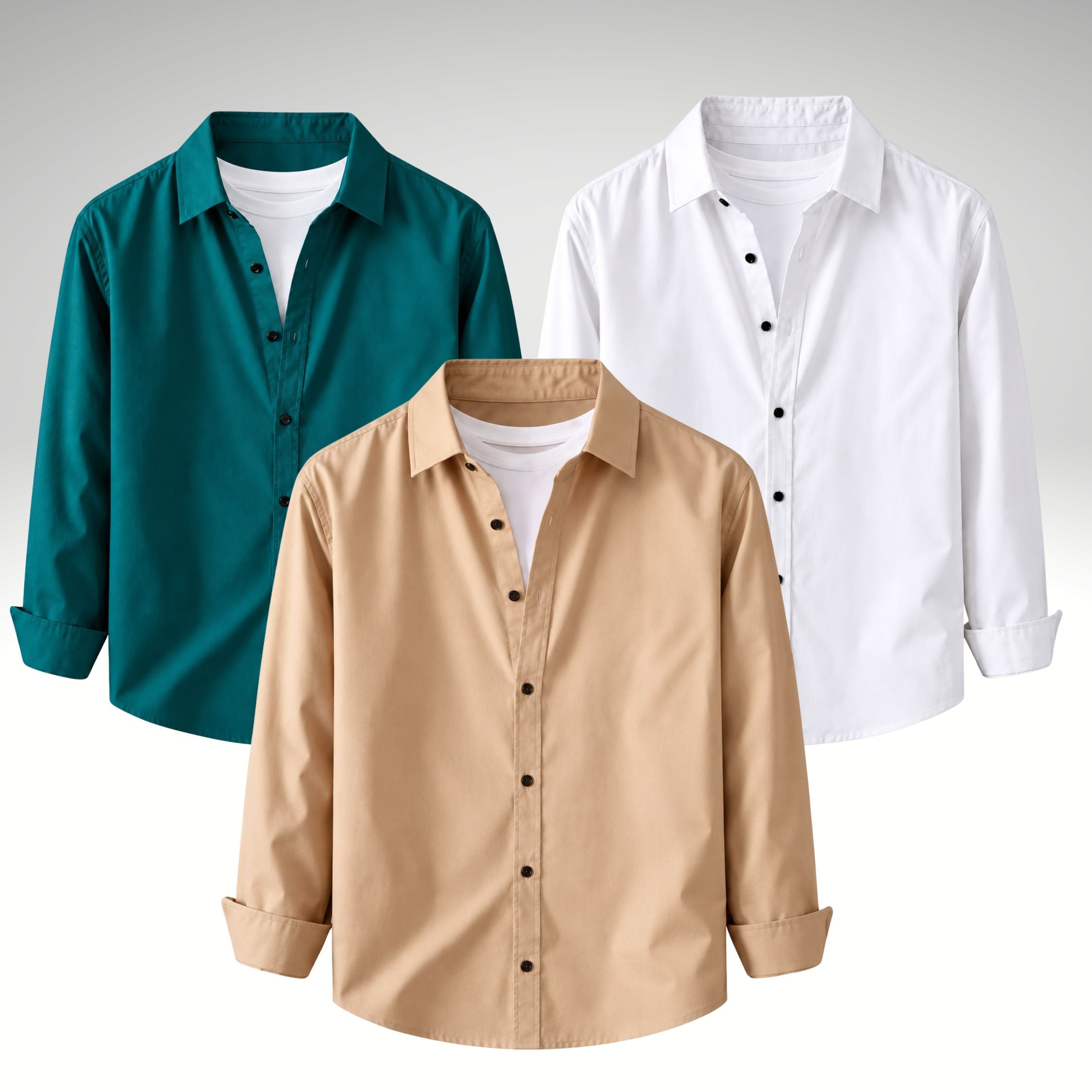 Men's Premium Cotton Blend Casual Shirt Combo of 3 – Teal , Cream & White
