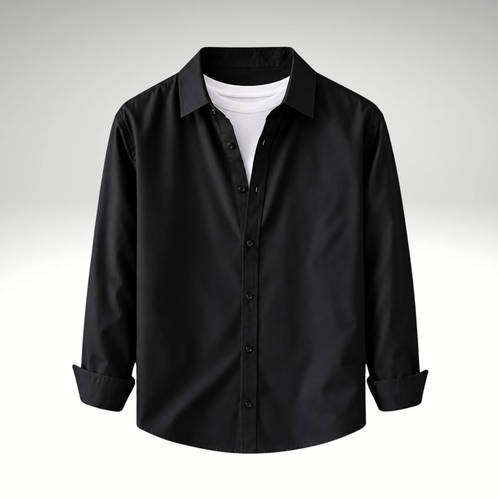 Black Men’s Solid Cotton Blend Full Sleeve Casual Shirt