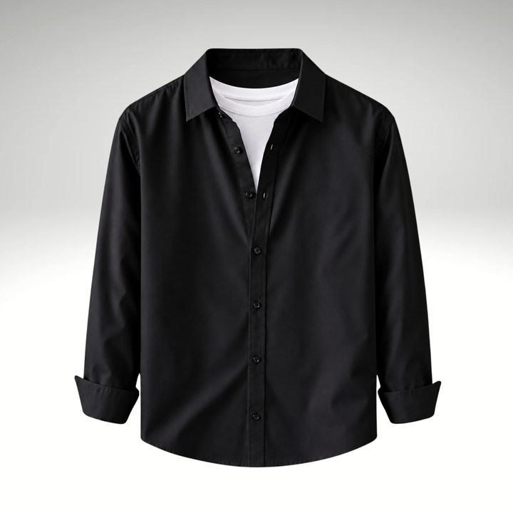 Black Men’s Solid Cotton Blend Full Sleeve Casual Shirt