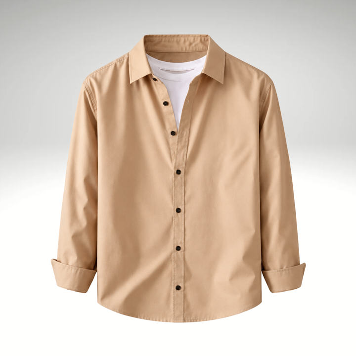 Cream Men’s Solid Cotton Blend Full Sleeve Casual Shirt