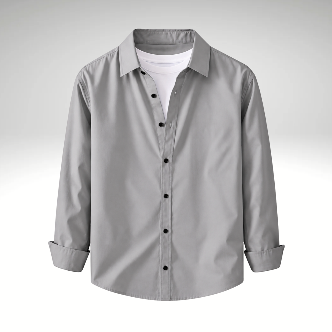 Light Grey Men’s Solid Cotton Blend Full Sleeve Casual Shirt