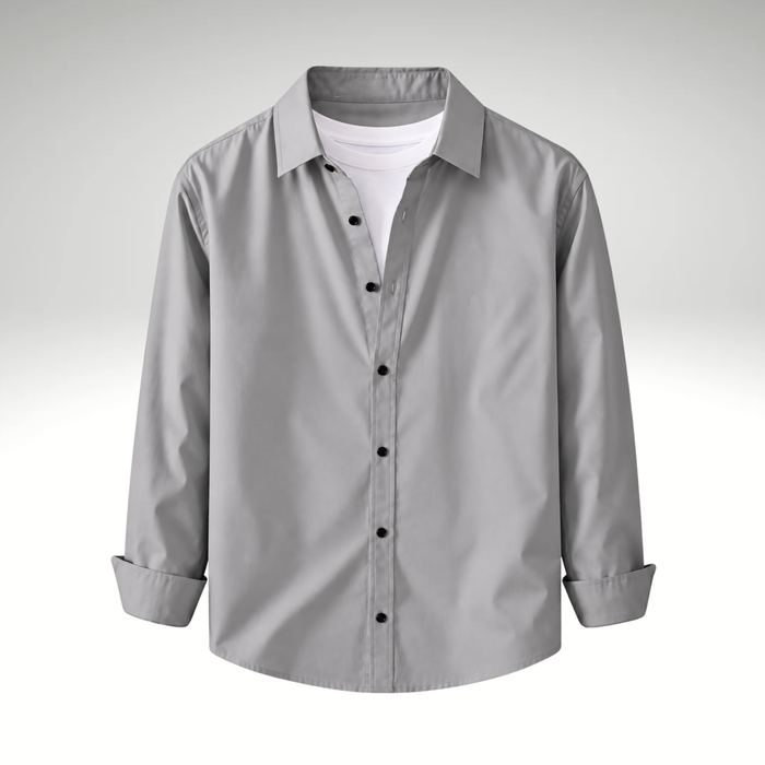 Light Grey Men’s Solid Cotton Blend Full Sleeve Casual Shirt