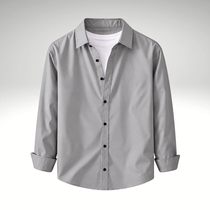 Light Grey Men’s Solid Cotton Blend Full Sleeve Casual Shirt