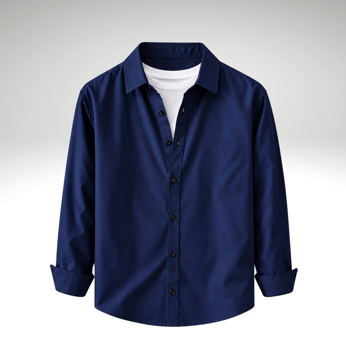 Navy Blue Men’s Solid Cotton Blend Full Sleeve Casual Shirt