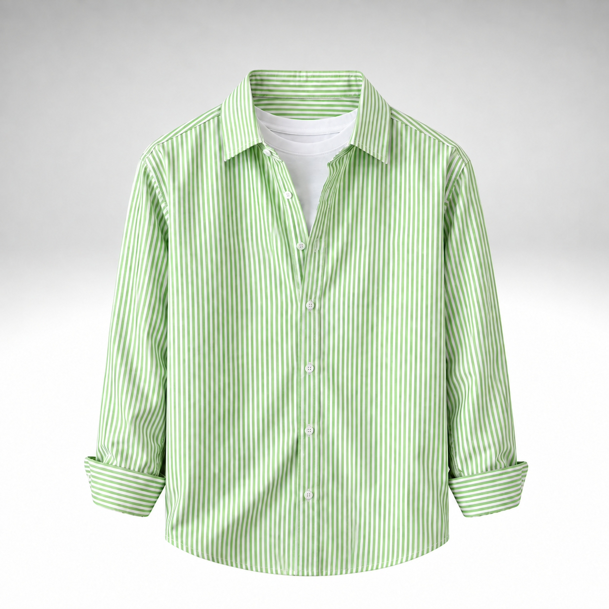 Men’s Green & White Striped Cotton Blend Full Sleeve Casual Shirt