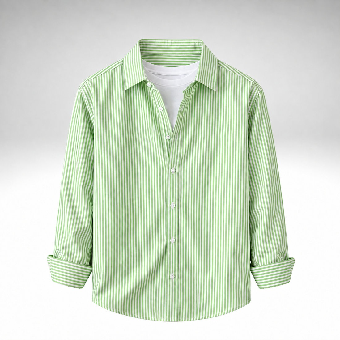 Men’s Green & White Striped Cotton Blend Full Sleeve Casual Shirt