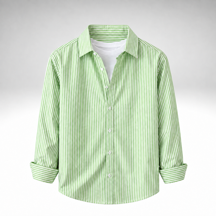 Men’s Green & White Striped Cotton Blend Full Sleeve Casual Shirt