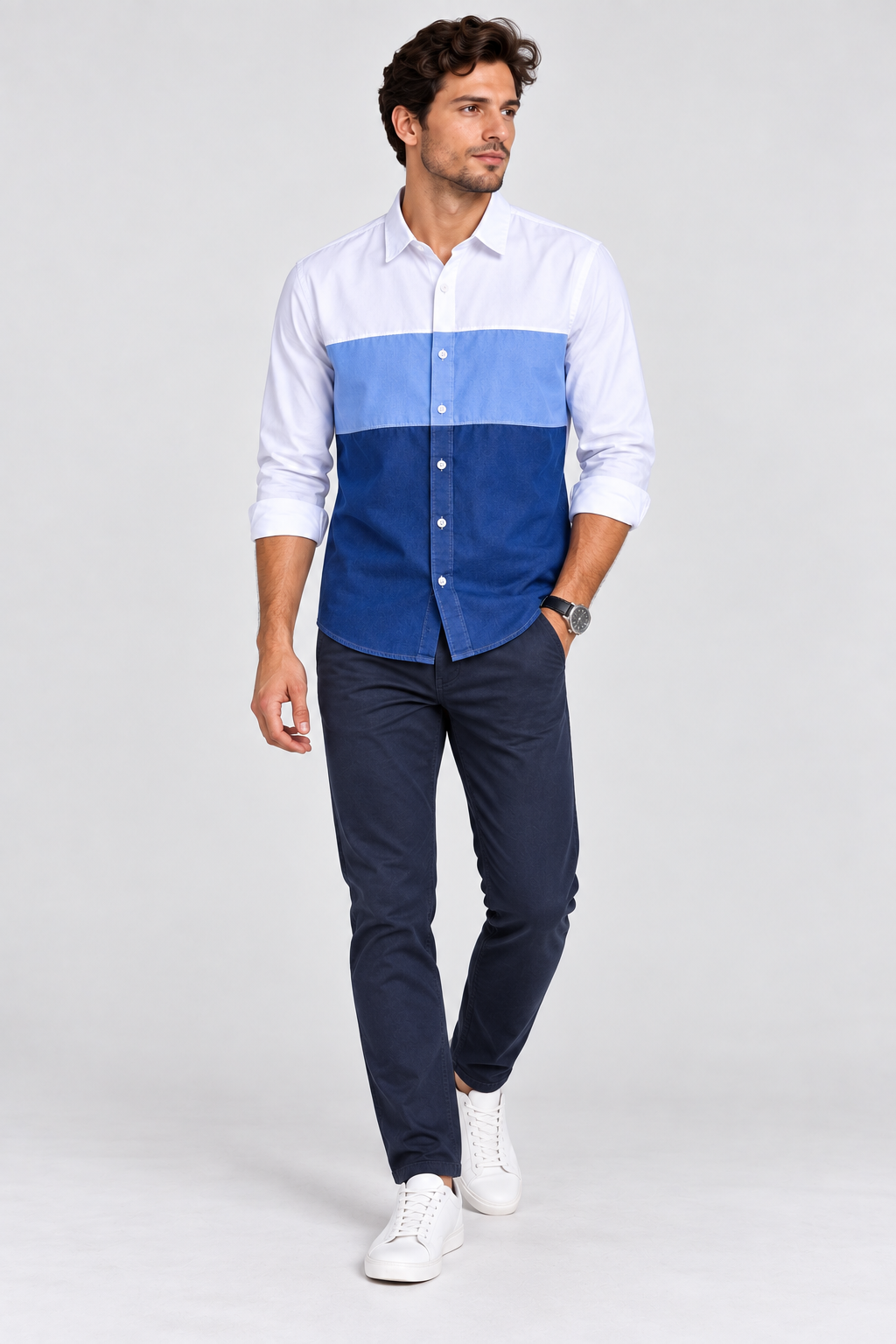 White and Blue Color Block Shirt