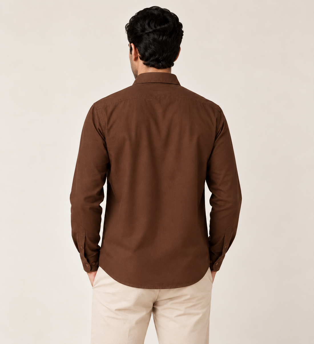 Brown Casual Shirt with Contrast Stripe Design