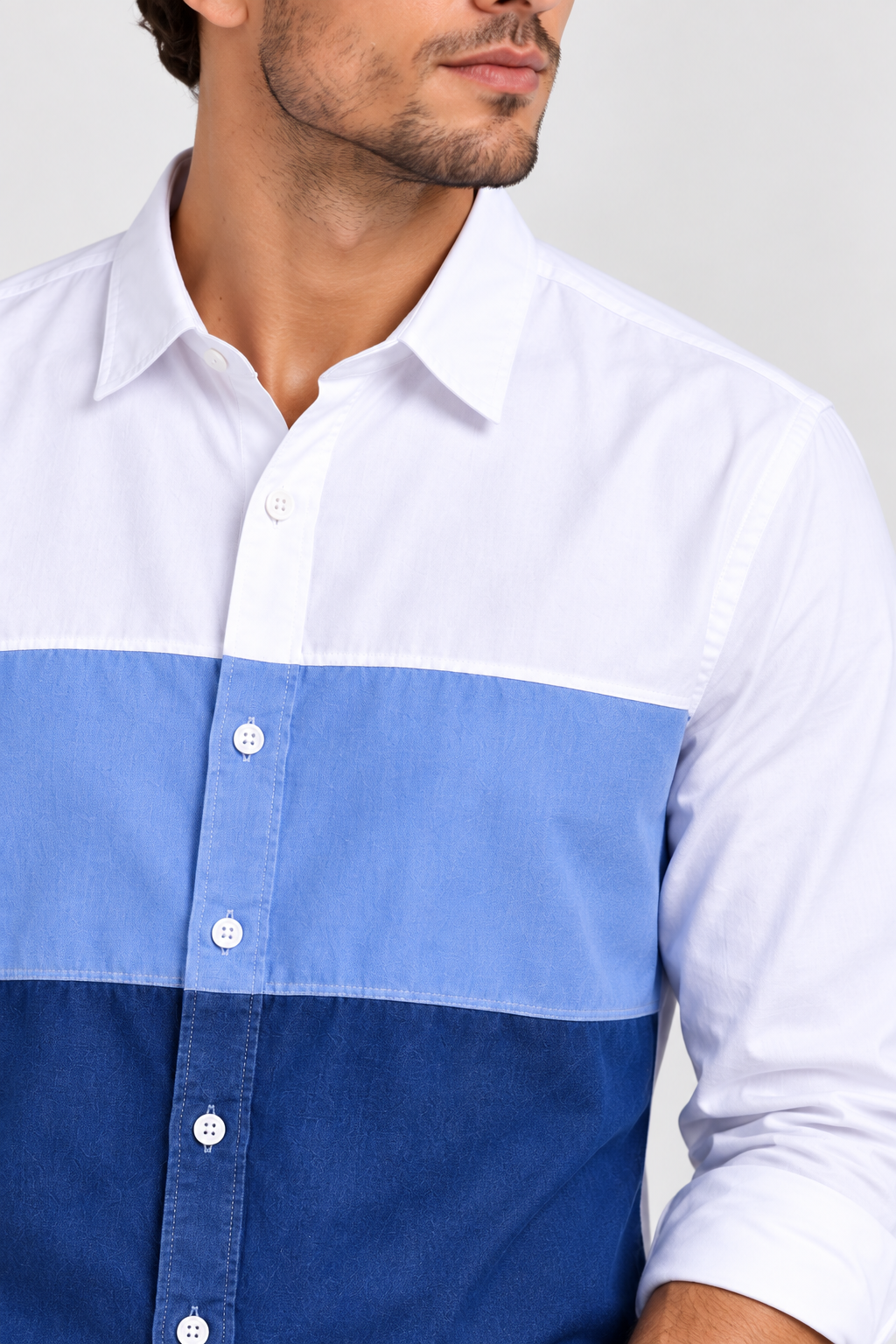 White and Blue Color Block Shirt