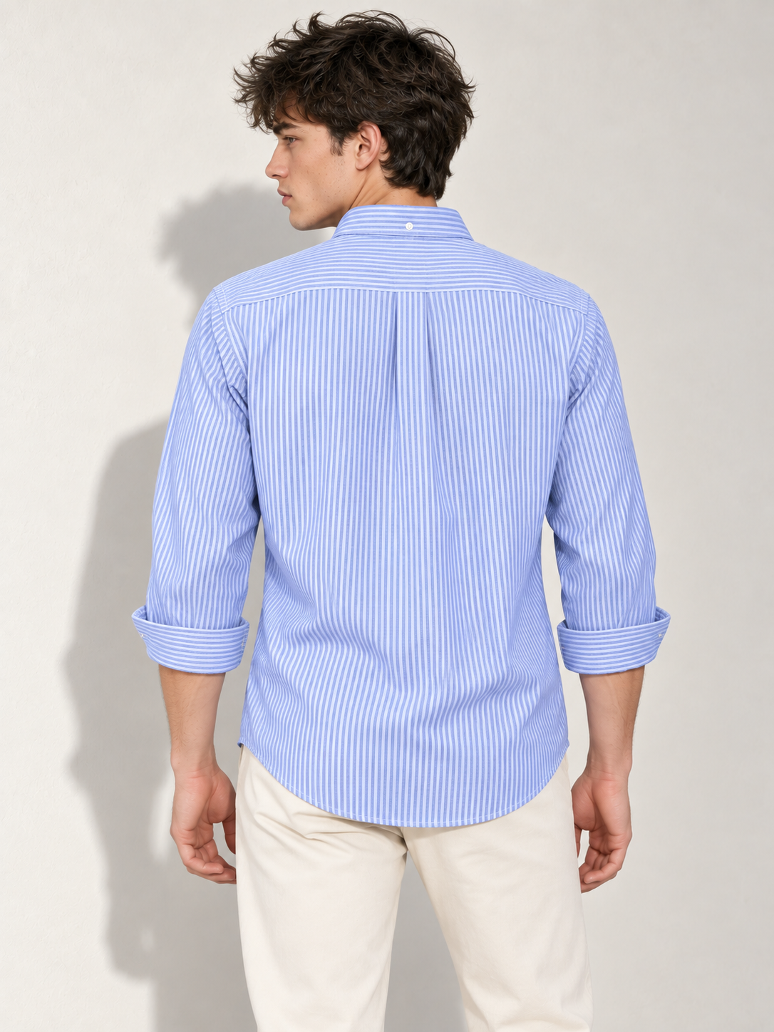 Men’s Light Blue & White Striped Cotton Blend Full Sleeve Casual Shirt