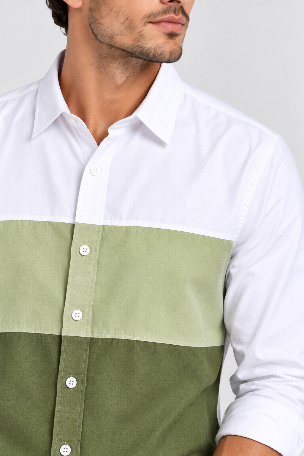 White and Green Color Block Shirt