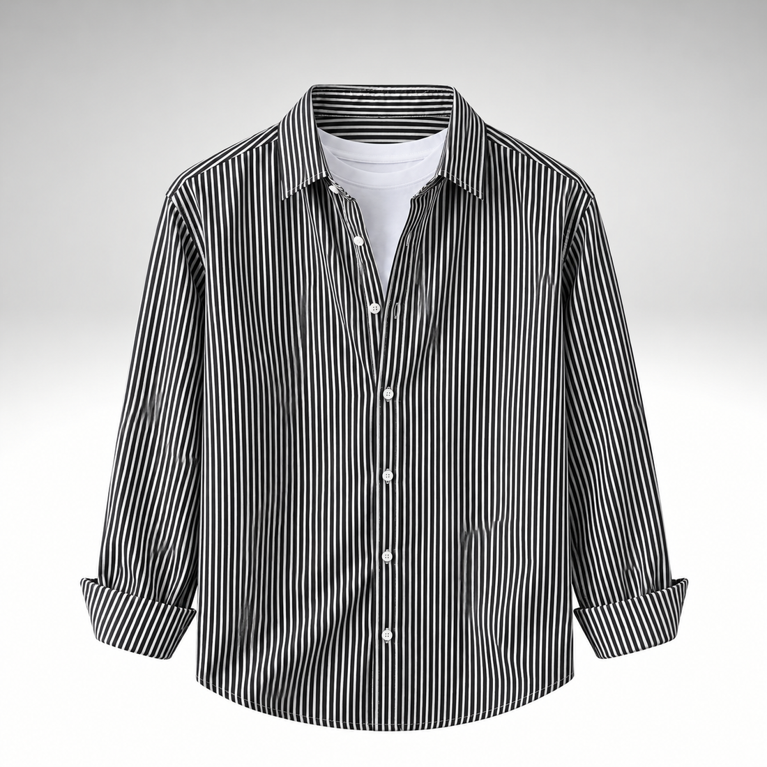 Men’s Black & White Striped Cotton Blend Full Sleeve Casual Shirt