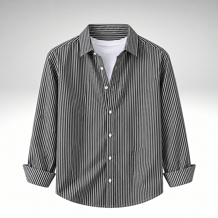 Men’s Black & White Striped Cotton Blend Full Sleeve Casual Shirt