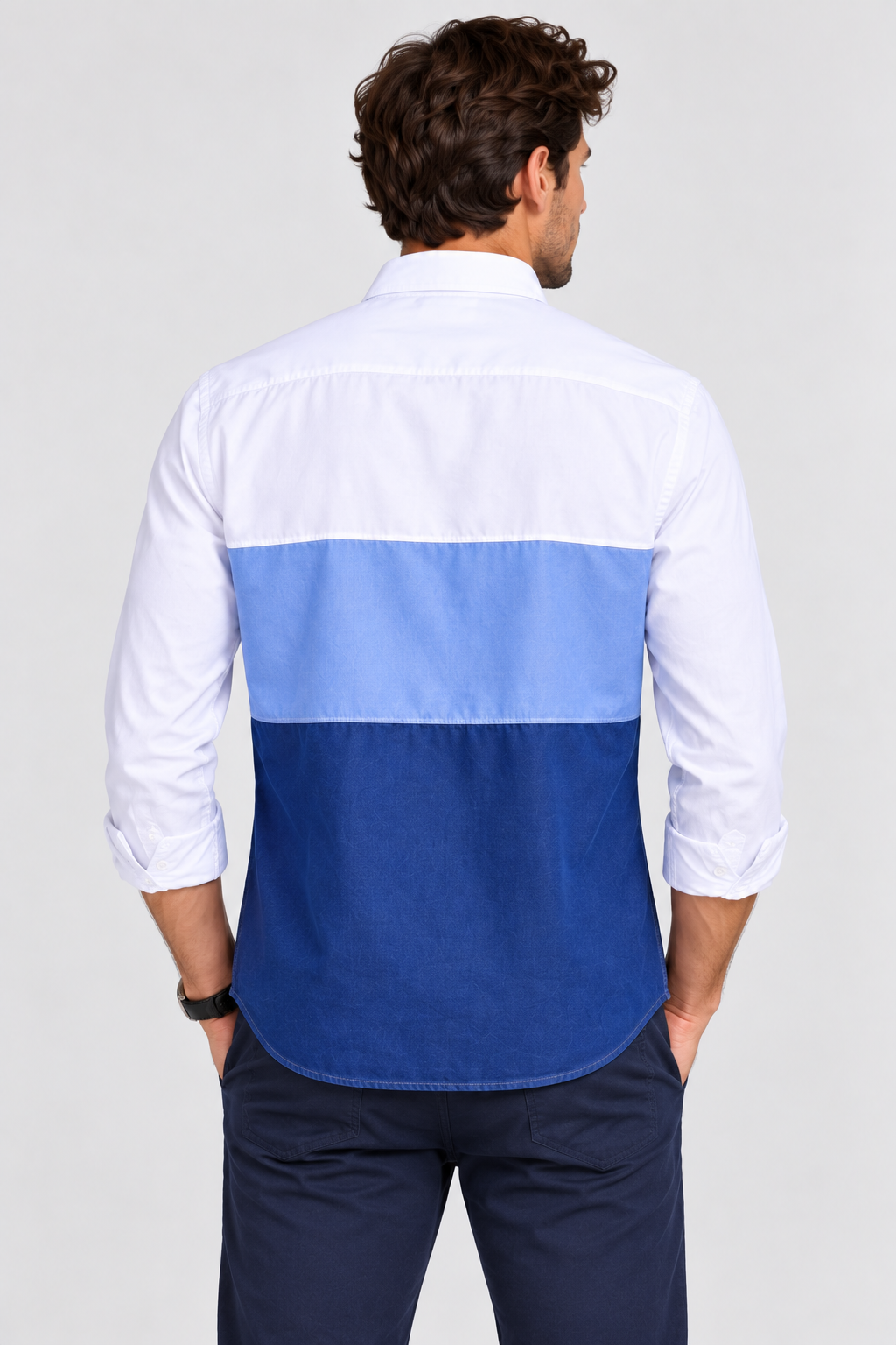 White and Blue Color Block Shirt