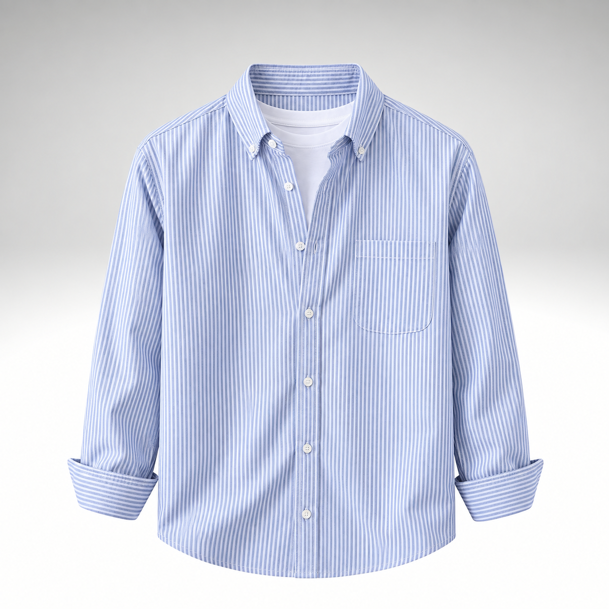 Men’s Light Blue & White Striped Cotton Blend Full Sleeve Casual Shirt