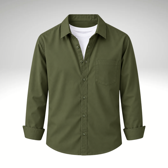 Green Men’s Solid Cotton Blend Full Sleeve Casual Shirt