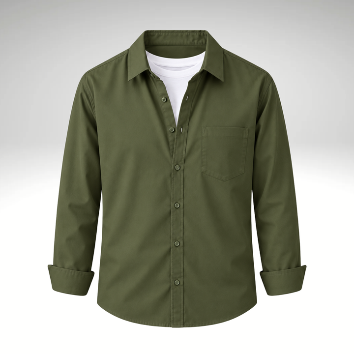Green Men’s Solid Cotton Blend Full Sleeve Casual Shirt