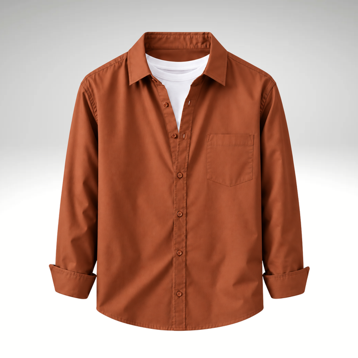 Rust Men’s Solid Cotton Blend Full Sleeve Casual Shirt