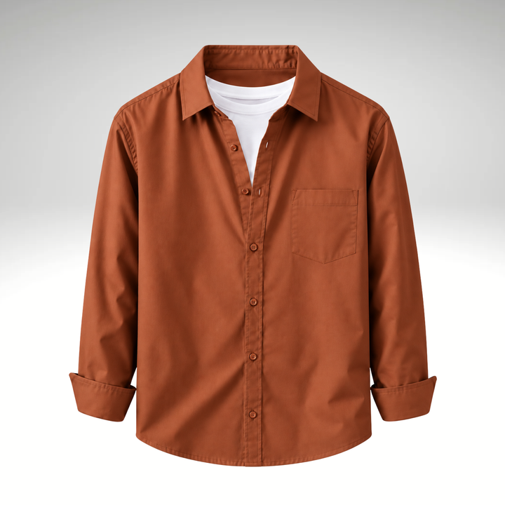 Rust Men’s Solid Cotton Blend Full Sleeve Casual Shirt