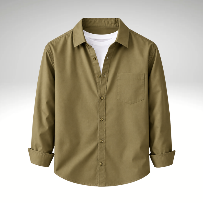 Khakhi Men’s Solid Cotton Blend Full Sleeve Casual Shirt