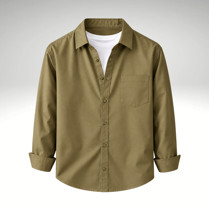 Khakhi Men’s Solid Cotton Blend Full Sleeve Casual Shirt