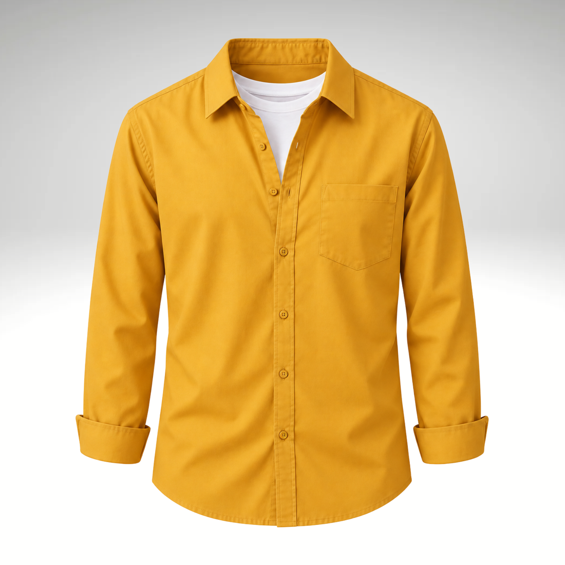Yellow Men’s Solid Cotton Blend Full Sleeve Casual Shirt